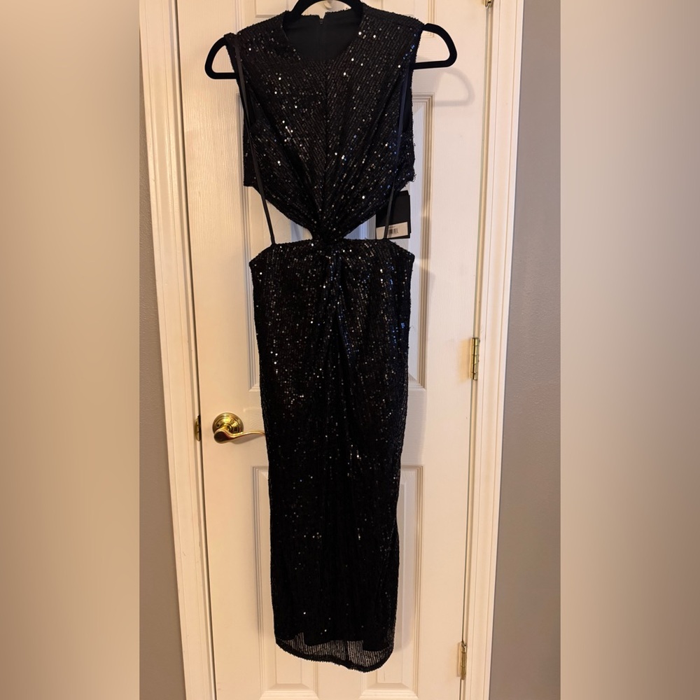 Mac Duggal Black Sequin Backless Dress